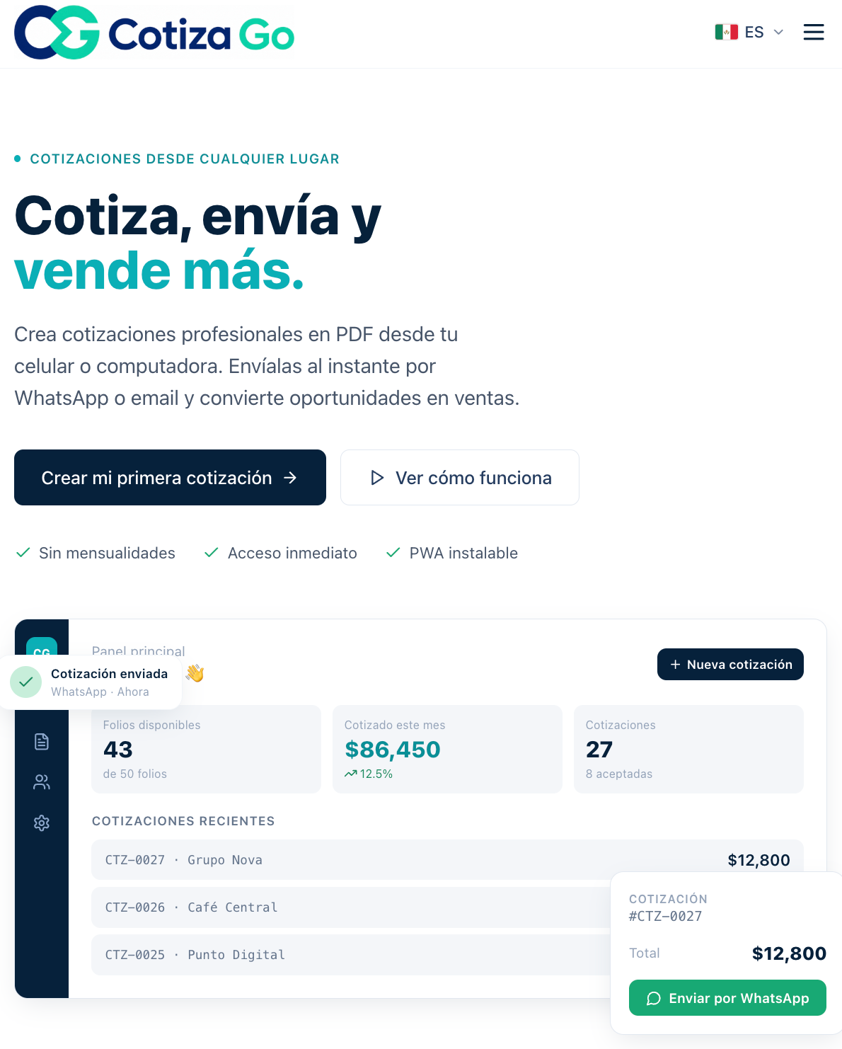 Versión móvil del sitio CotizaGo
