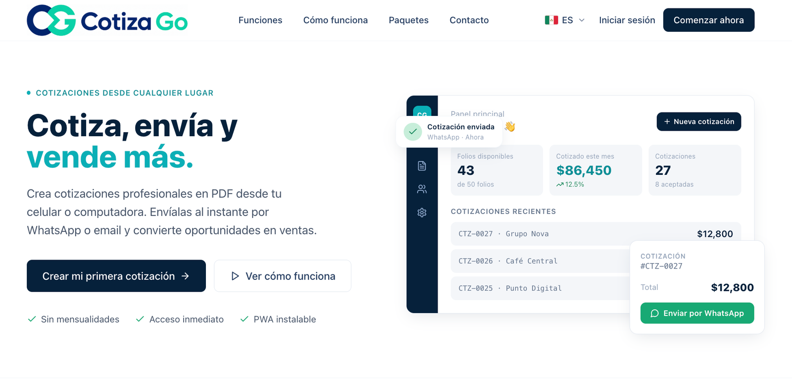 Sitio web real diseñado para CotizaGo